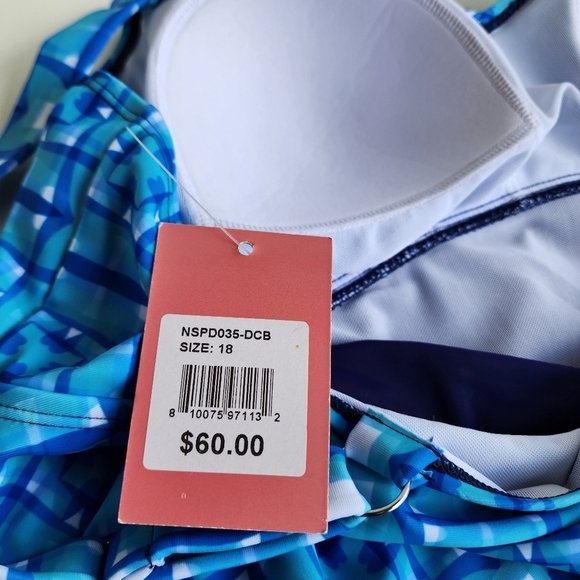 NWT $60 Noon 1 Piece Swim Skirted Bathing Suit White Blue Mosaic Casey Key 18 - Picture 10 of 16